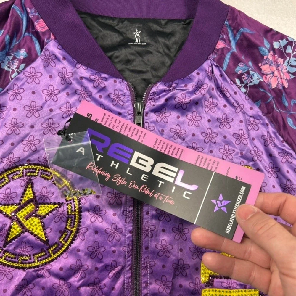 Rebel Athletic Bomber Jacket Womens L Beijing Satin Sequin Dragon Great Wall